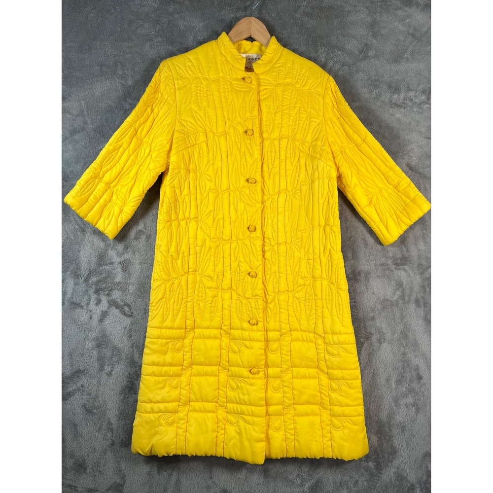 Vintage Dynasty Hong Kong Quilted Housecoat Robe Medium (Petite) Yellow Silk*